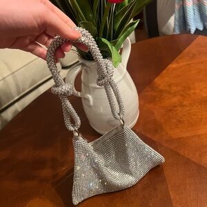 Elegant Silver Beaded Evening Bag